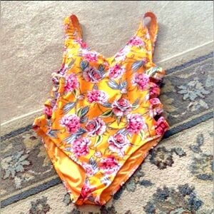 Xhileration  one piece bathing suit colorful floral Pattern see-through box 1000